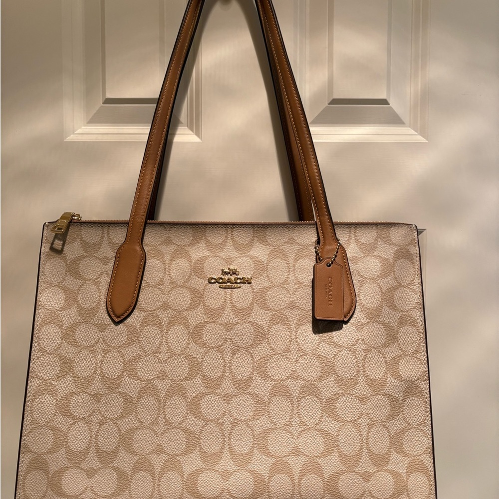 Coach Signature Canvas Tote - Cream and Brown